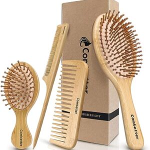 Combetter Bamboo Hairbrush and Comb Set
