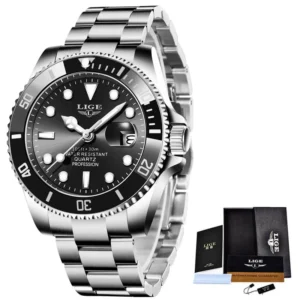 LIGE Men Watches Brand Luxury Watch Man Business Casual Wristwatch Fashion Stainless Steel Quartz Waterproof Calendar Clock Male