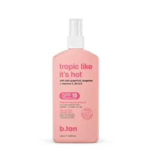 b.tan tropic like it's hot spf 15 dry spray tanning oil with pink grapefruit